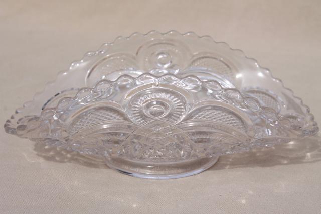 photo of vintage pressed pattern glass fruit basket bowl or banana boat, low stand footed dish #2