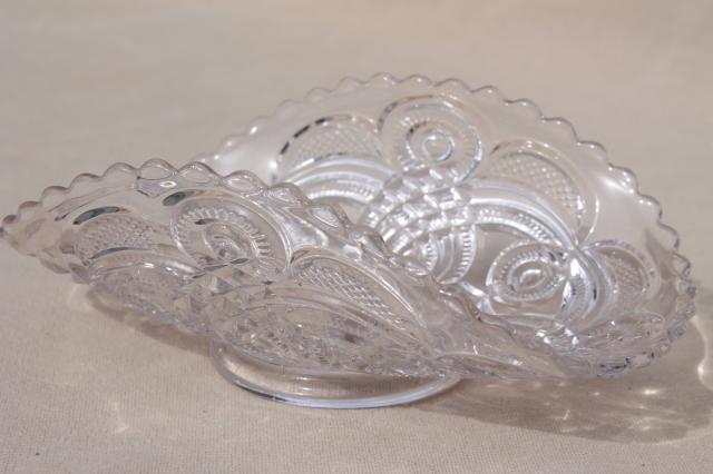 photo of vintage pressed pattern glass fruit basket bowl or banana boat, low stand footed dish #3