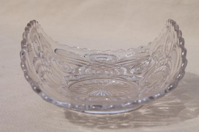 photo of vintage pressed pattern glass fruit basket bowl or banana boat, low stand footed dish #5