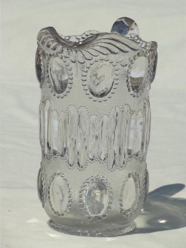 photo of vintage pressed pattern glass pitcher, beaded oval 'egg' pattern glass #2