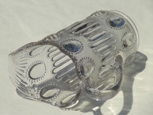 photo of vintage pressed pattern glass pitcher, beaded oval 'egg' pattern glass #5