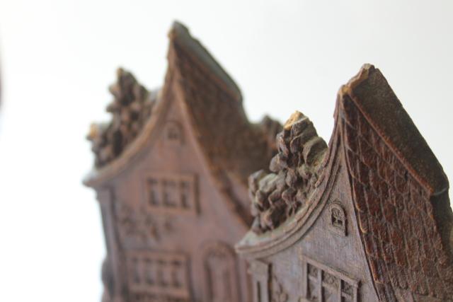 photo of vintage pressed wood bookends, fairy tale witch cottage sweet little crooked tiny house #4