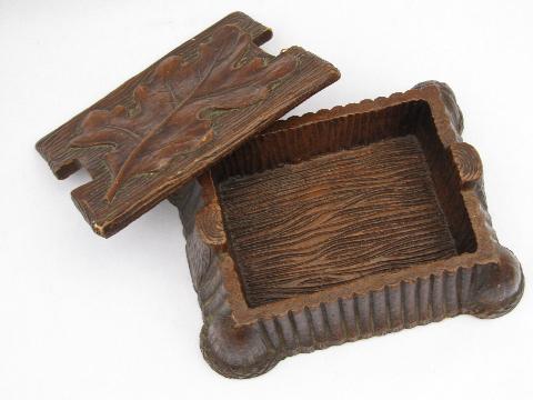 photo of vintage pressed wood composition jewelry box, Oak Leaf & Acorn #4