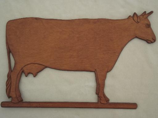 photo of vintage pressed wood cow wall art carving, country kitchen decoration #1