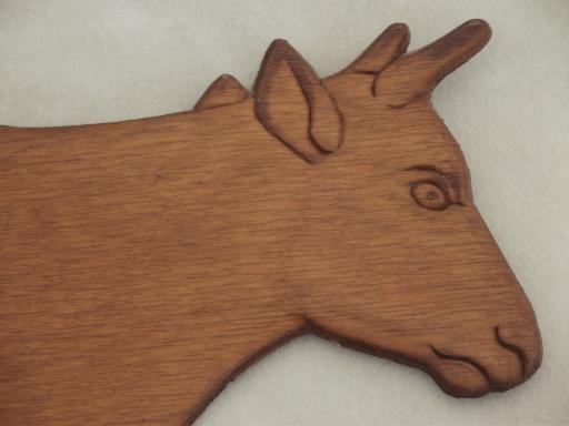 photo of vintage pressed wood cow wall art carving, country kitchen decoration #2