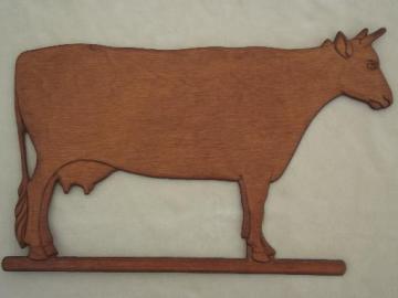 catalog photo of vintage pressed wood cow wall art carving, country kitchen decoration