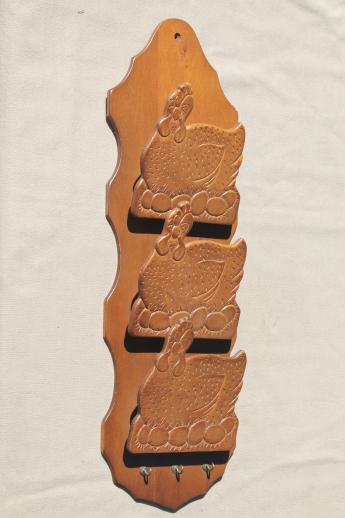 photo of vintage pressed wood hen chickens wall hanging mail box catch-all, country kitchen decoration #1