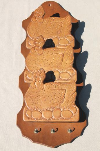 photo of vintage pressed wood hen chickens wall hanging mail box catch-all, country kitchen decoration  #3