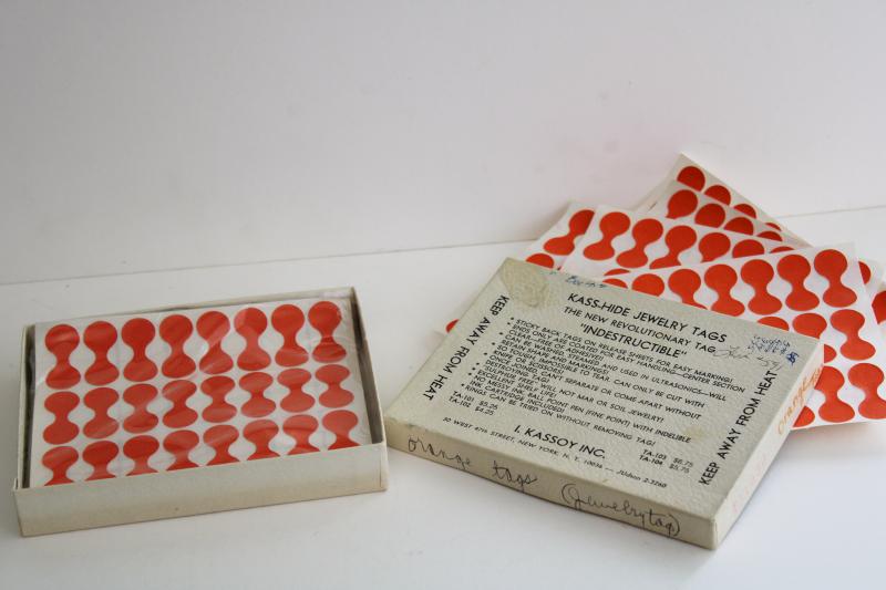 photo of vintage price tag label stickers for jewelry chains, Kass Hide new old stock fold over dots  #1