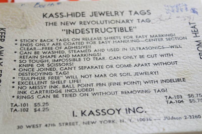 photo of vintage price tag label stickers for jewelry chains, Kass Hide new old stock fold over dots  #4