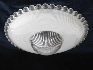 catalog photo of vintage primatic glass pendant light shade w/ bead edge, antique replacement part