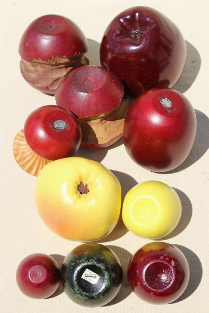 photo of vintage primitive country decor, rustic wooden apples, carved wood fruit lot #8