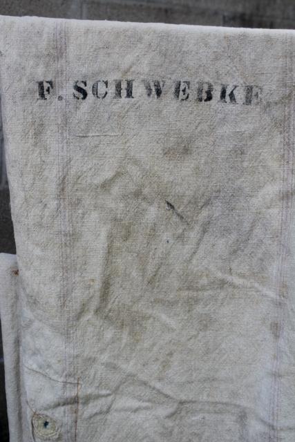 photo of vintage primitive patched feed sacks, striped grain sack heavy cotton fabric Bemis  #13