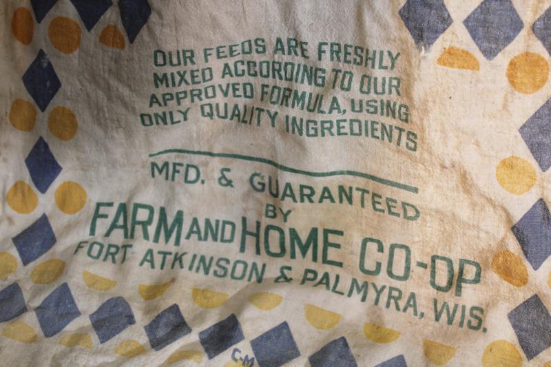 photo of vintage print cotton chicken feed sack, mermaid graphics! Ft Atkinson Wisconsin #2