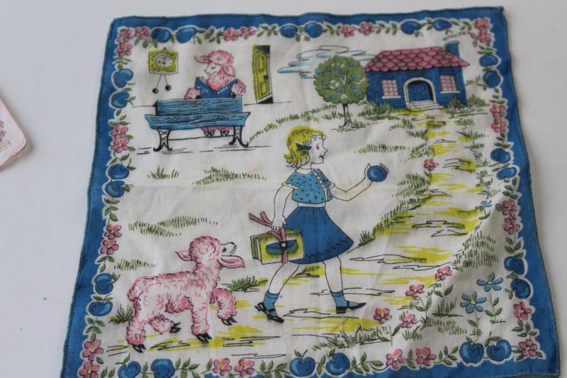 photo of vintage print cotton children's hankies, Easter bunny & duck, Mary had a little lamb #3
