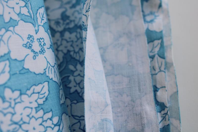 photo of vintage print cotton fabric 68 wide, retro aqua blue w/ white floral #4