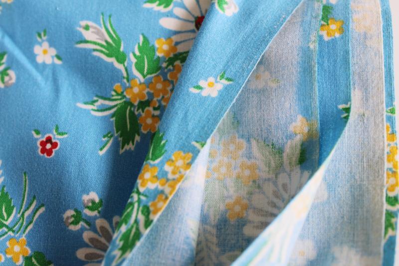 photo of vintage print cotton fabric, daisy flowers on sky blue 4 yards retro dress material #2