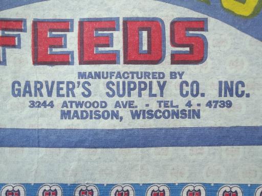 photo of vintage print cotton fabric feed sack w/ original farm feed paper label #4