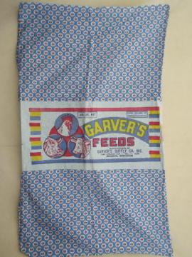 catalog photo of vintage print cotton fabric feed sack w/ original farm feed paper label