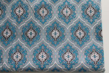 catalog photo of vintage print cotton fabric, moorish style pattern in turquoise tile blue