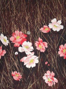 catalog photo of vintage print cotton fabric panel, pink poppies in the wheat print