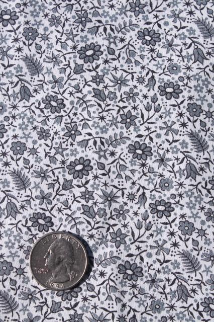 photo of vintage print cotton fabric, quilting weight tiny floral black grey white #1