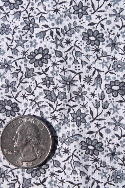 photo of vintage print cotton fabric, quilting weight tiny floral black grey white #2