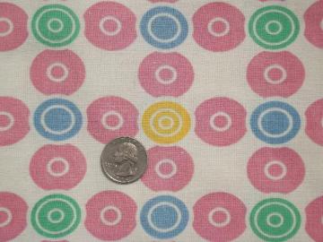 catalog photo of vintage print cotton feed sack fabric, dots and circles in candy colors