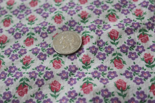 photo of vintage print cotton feed sack fabric, pink rose buds & tiny lavender flowers #2