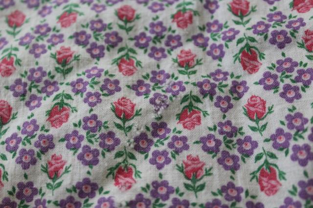 photo of vintage print cotton feed sack fabric, pink rose buds & tiny lavender flowers #4