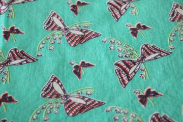 catalog photo of vintage print cotton feed sack fabric, plaid bows & lilies of the valley on