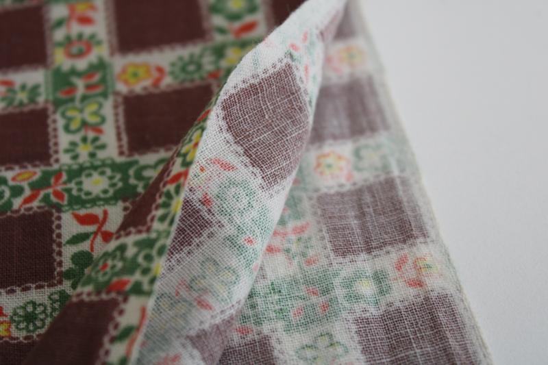 photo of vintage print cotton feed sack fabric, plaid checked w/ flowers autumn colors #4