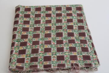 catalog photo of vintage print cotton feed sack fabric, plaid checked w/ flowers autumn colors