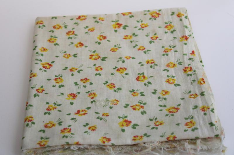 photo of vintage print cotton feed sack fabric, prairie girly roses yellow rose floral #1