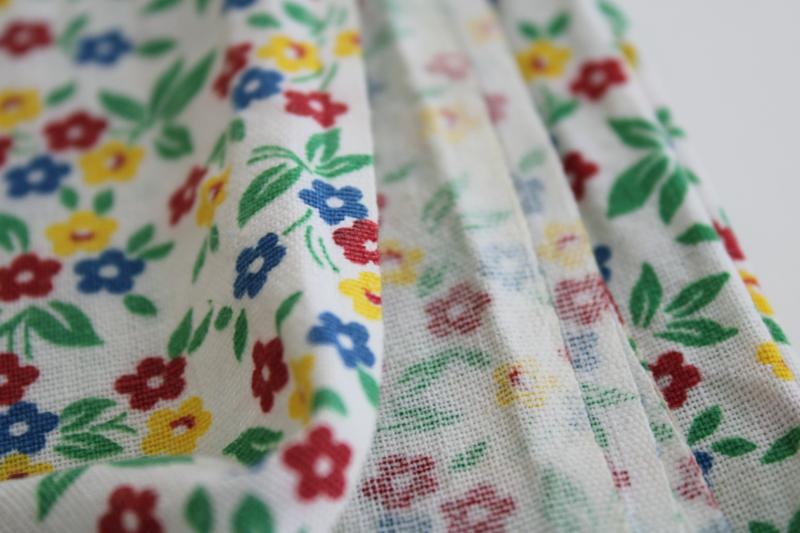 photo of vintage print cotton feed sack fabric, tiny flowers in primary red, blue, yellow #3