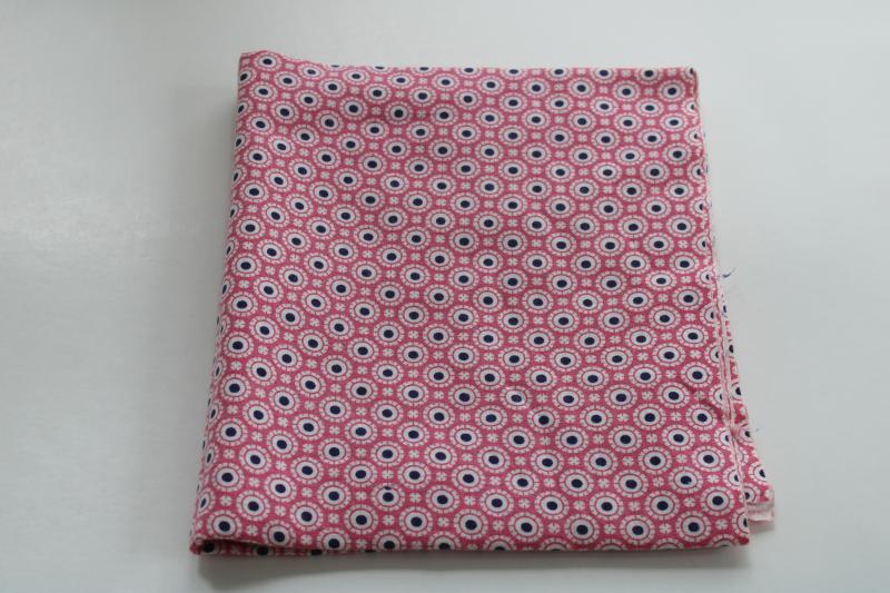 photo of vintage print cotton feedsack fabric, bubble gum pink w/ navy dots on white #1