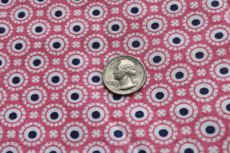 photo of vintage print cotton feedsack fabric, bubble gum pink w/ navy dots on white #2