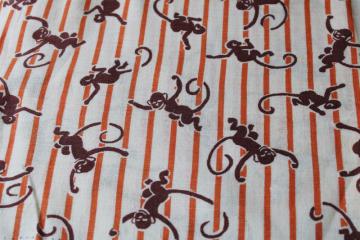 catalog photo of vintage print cotton feedsack fabric, little brown monkeys!