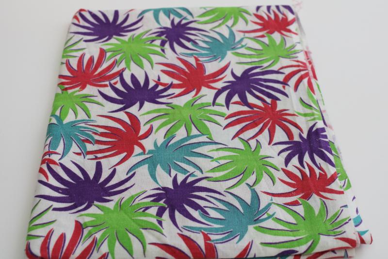 photo of vintage print cotton feedsack fabric, truffula trees bright colored palms #1