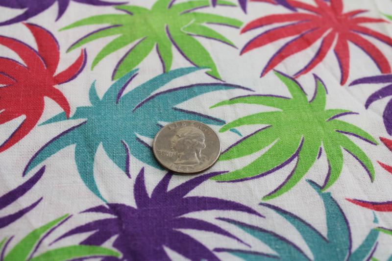 photo of vintage print cotton feedsack fabric, truffula trees bright colored palms #2