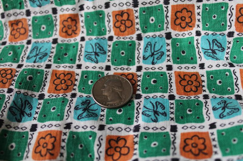 photo of vintage print cotton feedsack fabric whole sack mini patchwork squares butterflies flowers #4