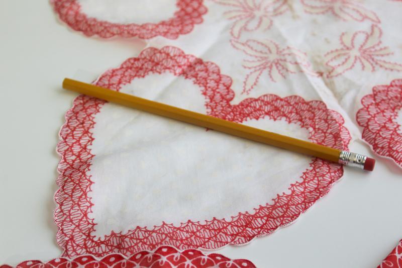 photo of vintage print cotton hankies, Valentine's day red hearts retro holiday decorations #3