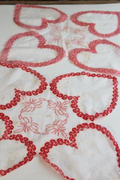 catalog photo of vintage print cotton hankies, Valentine's day red hearts retro holiday decorations