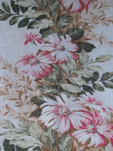 photo of vintage print cotton & rayon barkcloth fabric remnants, many florals & roses, large lot #3