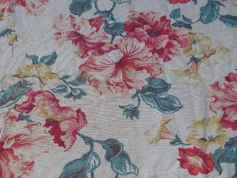 photo of vintage print cotton & rayon barkcloth fabric remnants, many florals & roses, large lot #4