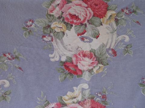 photo of vintage print cotton & rayon barkcloth fabric remnants, many florals & roses, large lot #5