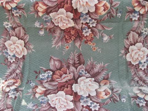 photo of vintage print cotton & rayon barkcloth fabric remnants, many florals & roses, large lot #8