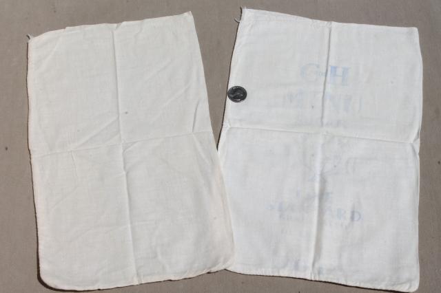 photo of vintage print cotton salt & sugar bags, small flour sack fabric bags w/ old printed ad labels #4