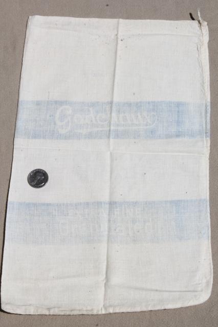 photo of vintage print cotton salt & sugar bags, small flour sack fabric bags w/ old printed ad labels #10