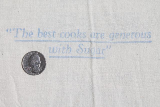 photo of vintage print cotton salt & sugar bags, small flour sack fabric bags w/ old printed ad labels #12